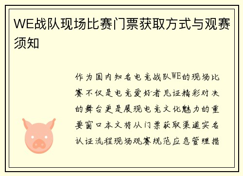 WE战队现场比赛门票获取方式与观赛须知